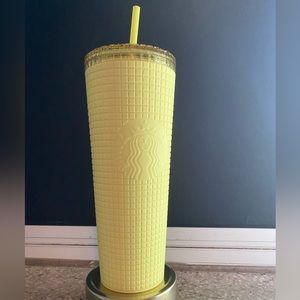 NEW Starbucks Tumbler- Meadow Yellow Grid Soft Touch 24 oz Cold Cup
